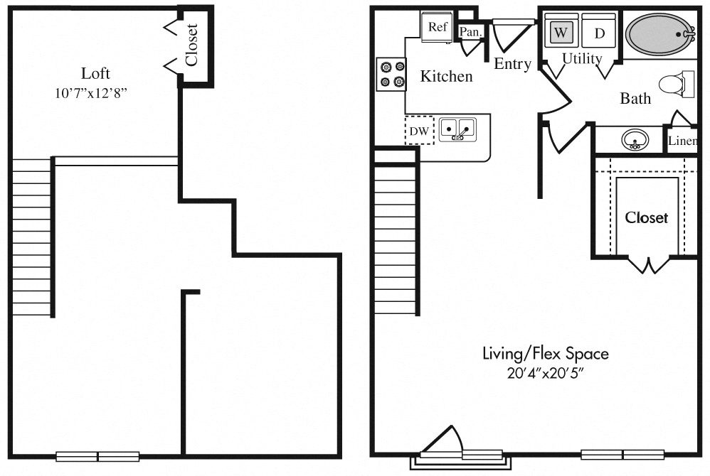 Floor plan for 1 bed, 1 bath, 894 sqft